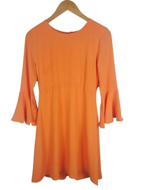 Lulu's Bright Orange Bell-Sleeve A-Line Dress